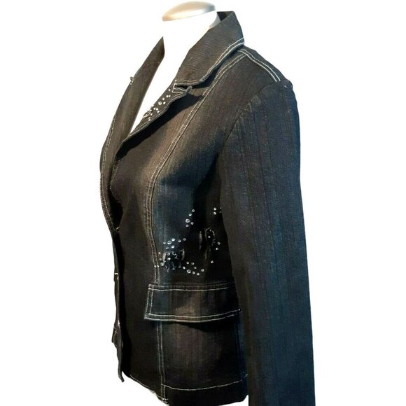 Vintage Cartise Womens 8 Jean Jacket Rhinestone Embellished Denim Distressed - Picture 3 of 6